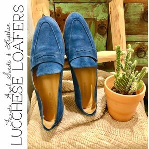 Lucchese Fausta Azul Suede & Leather Loafers